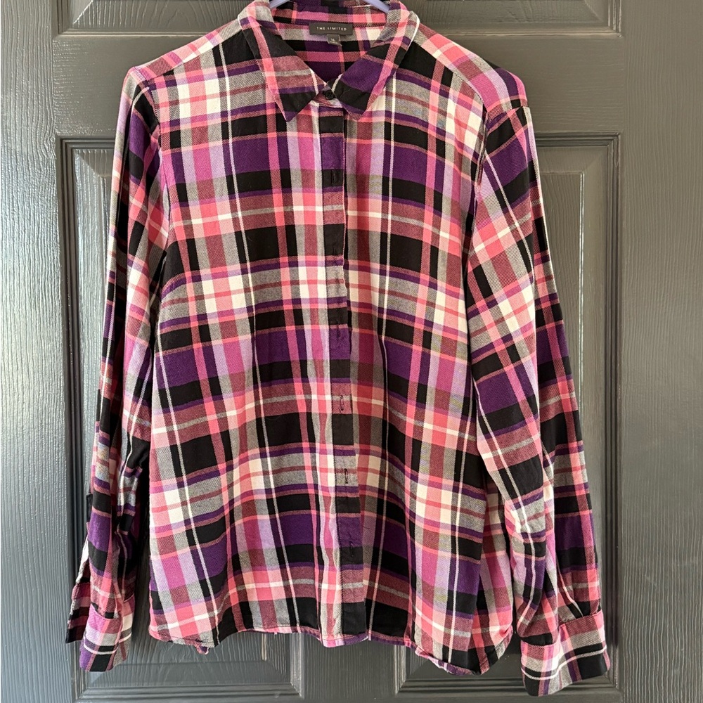 The Limited Women’s Black and Pink Plaid Shirt Size XXL